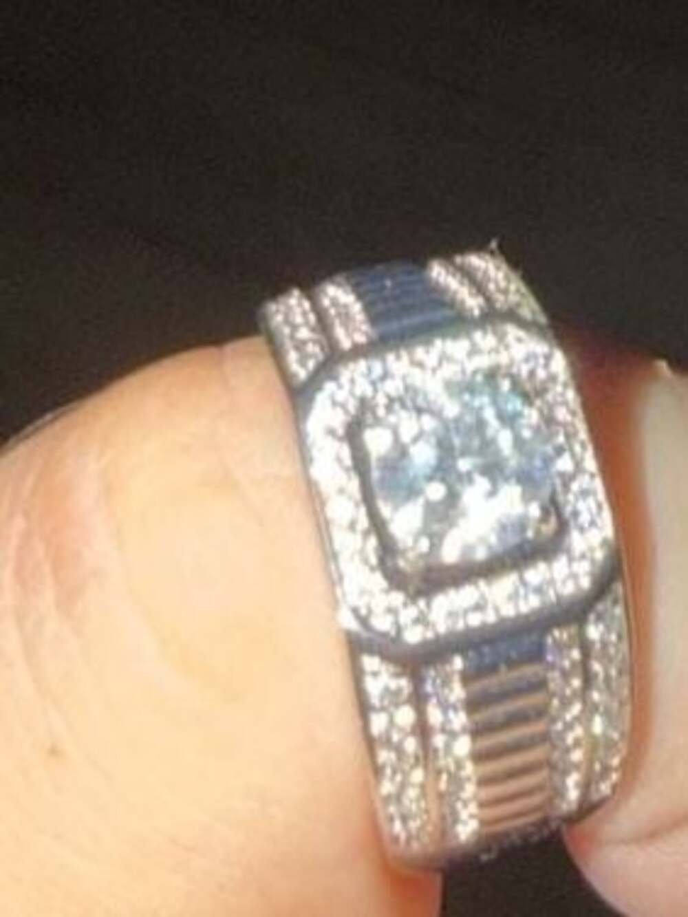 Men's Silver moissanite Statement Ring size 6.5
